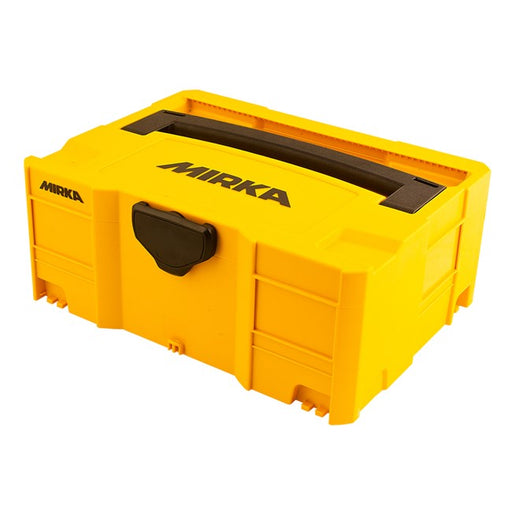 Tanos yellow T-LOC Systainer size 2 with Mirka branding, black latch and handle.