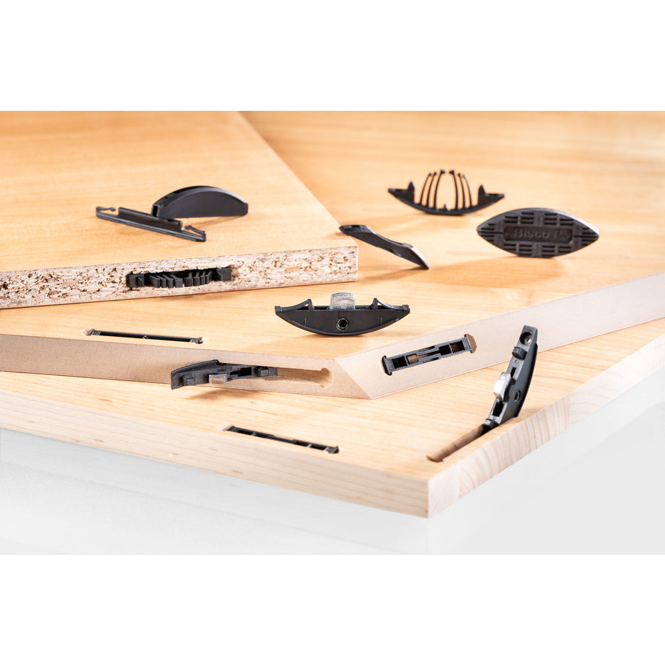 Range of Lamello connectors compatible with slots cut by Lamello Zeta P2 Cordless Biscuit Joiner.