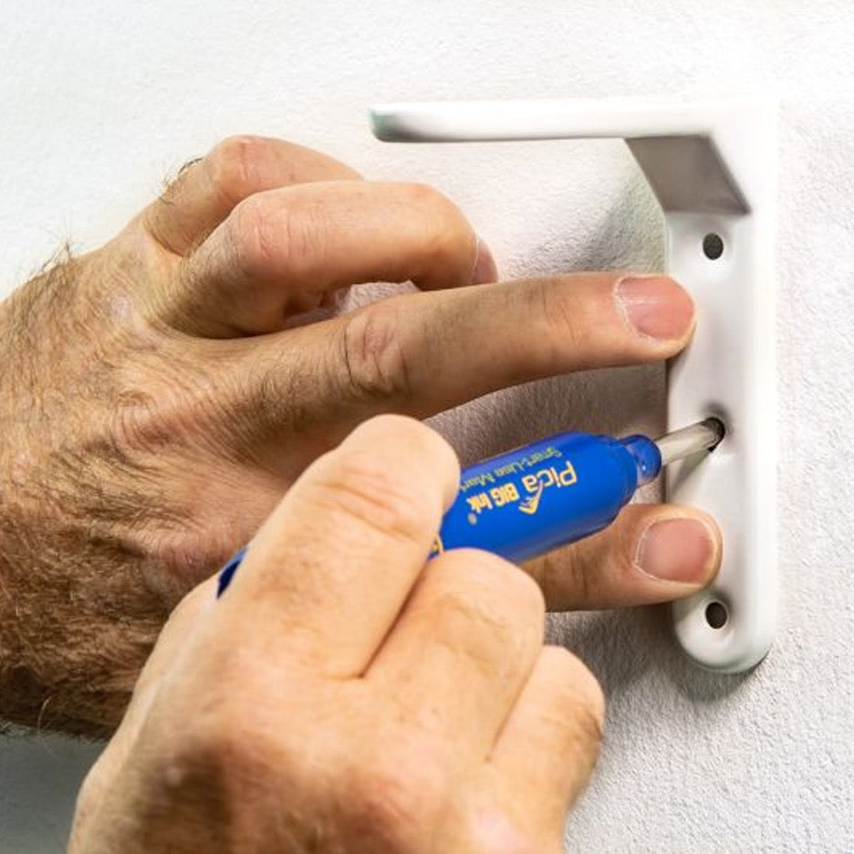 Pica Big Ink Smart-Use Markers Blue marking screw hole in hardware bracket