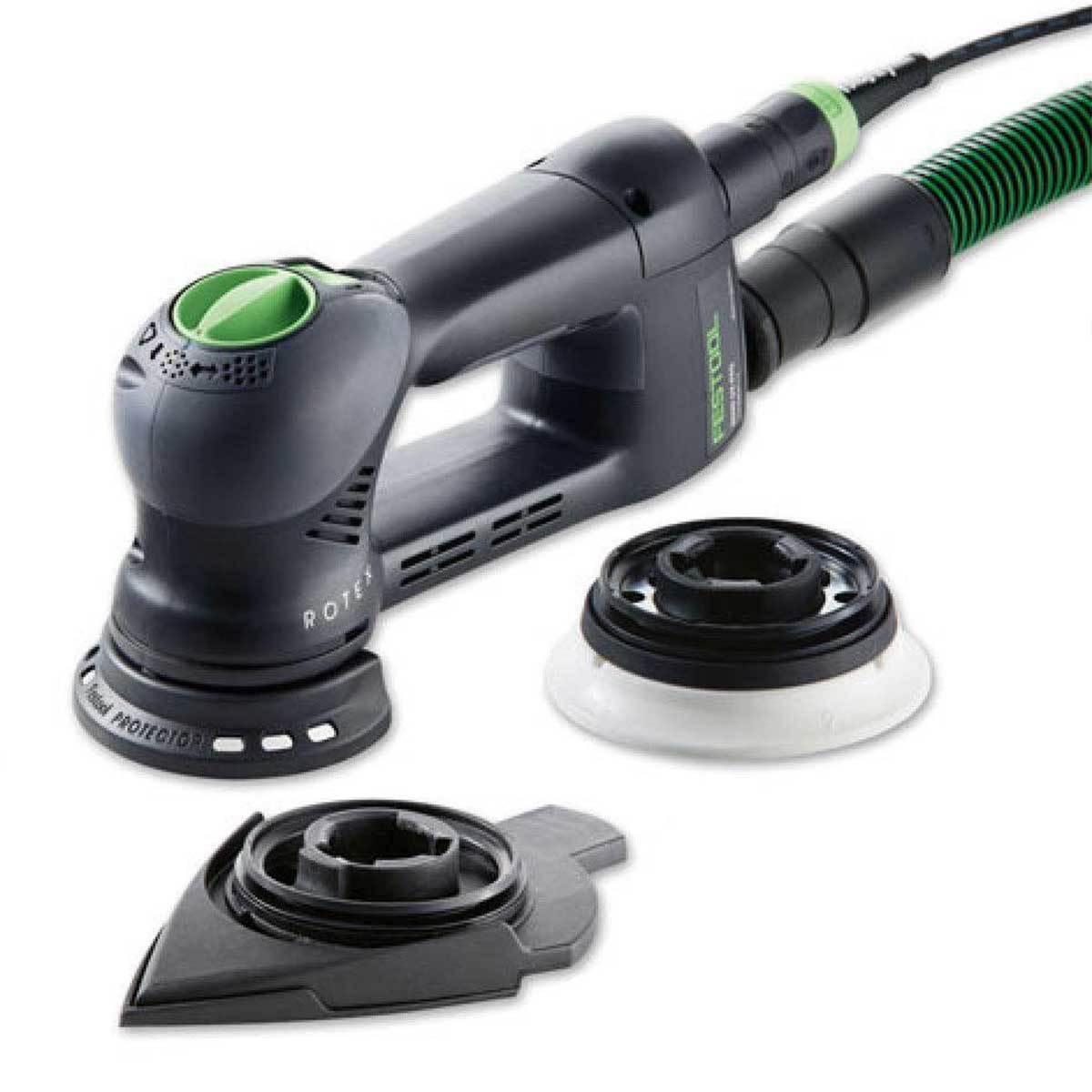 RO 90 with Festool edge protector, hose and Plug-it cord installed, with 93mm delta and D90mm sanding pads.