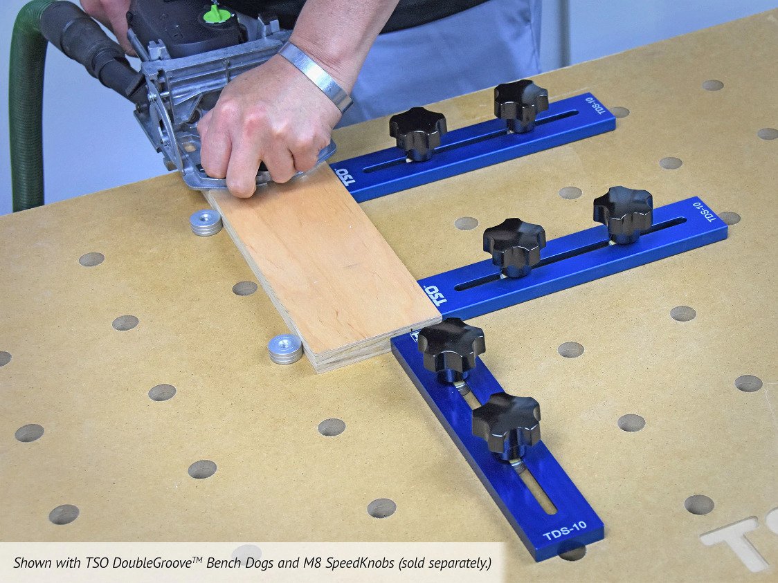 The adjustable Dog Stops are ideal for keeping stock perfectly positioned for cutting mortises with the Festool Domino Joiner