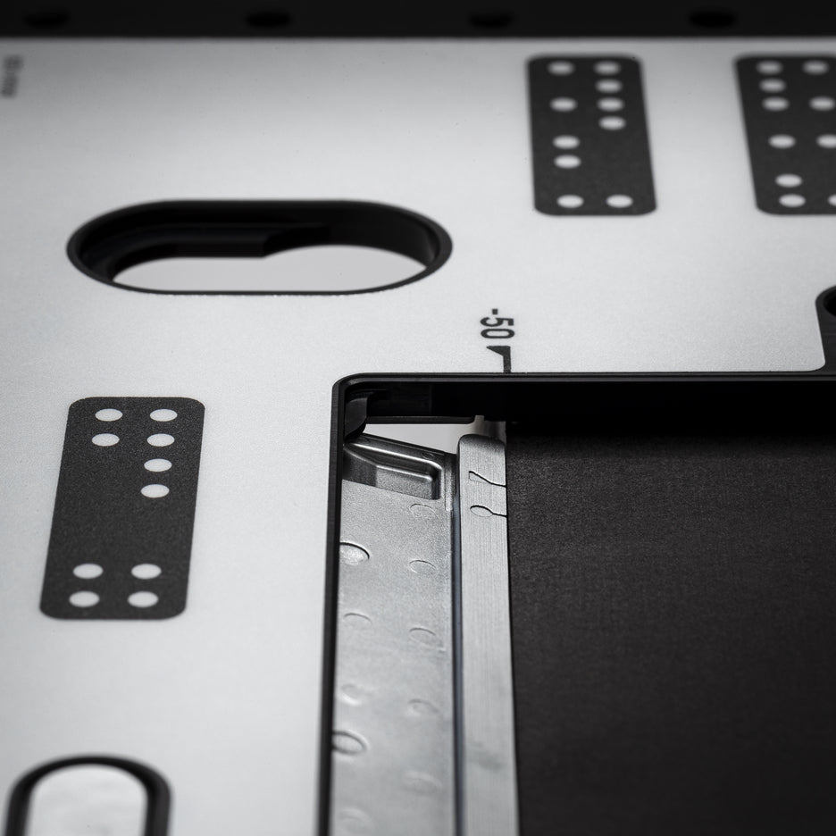 Fence flipped down to register Plate parallel to the workpiece.