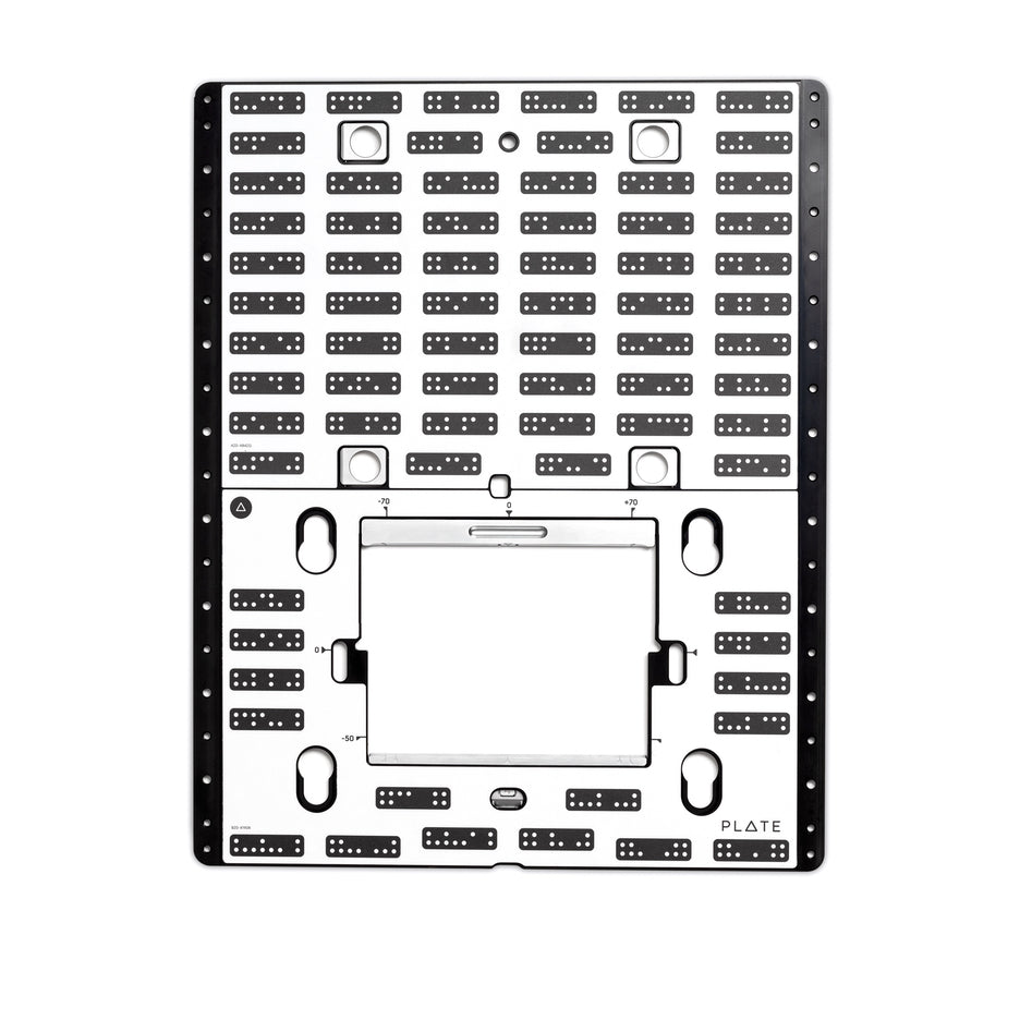 Top of Shaper Plate universal template with Shaper Tape pattern, fences, flag stops.