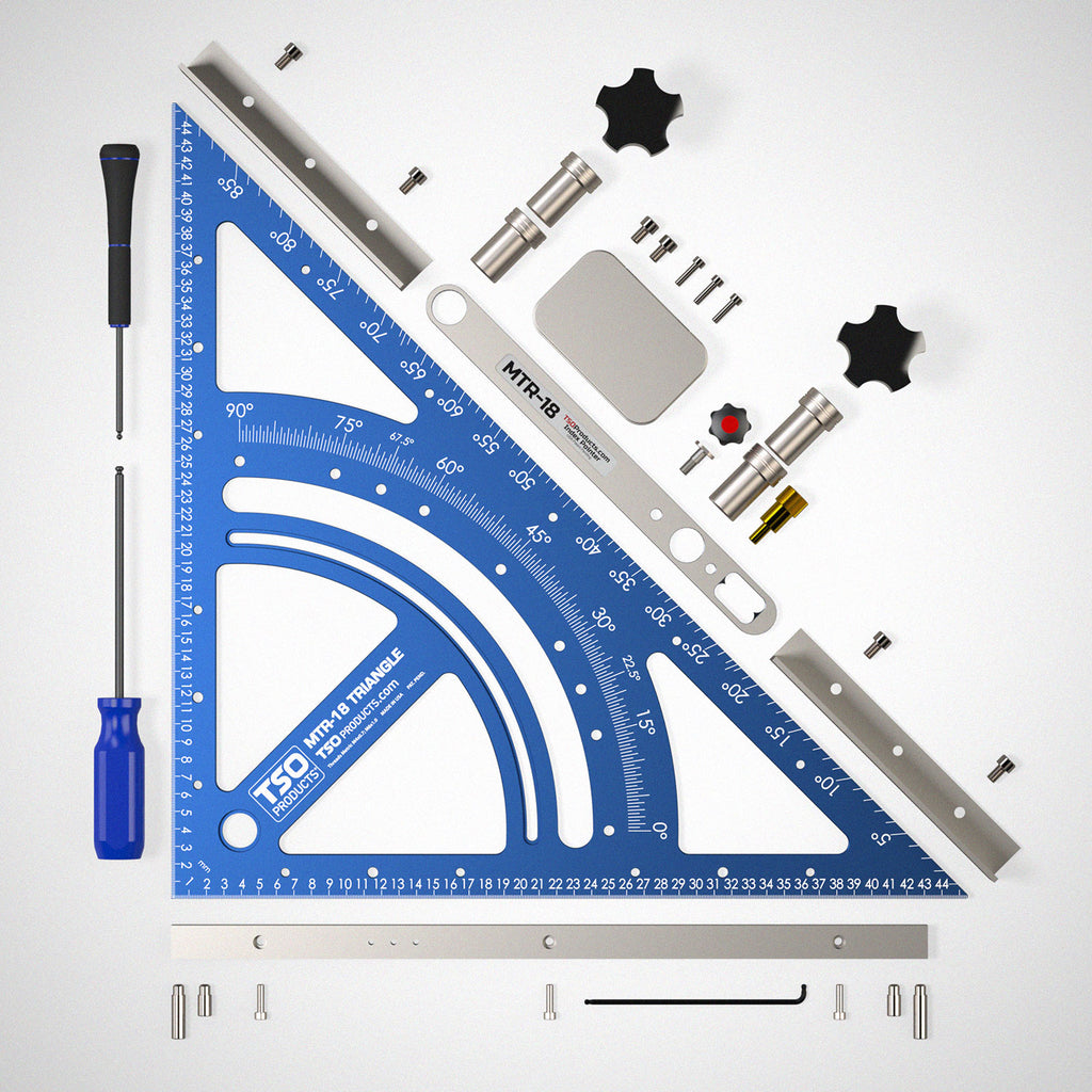 TSO Products MTR-18 Precision Triangle Set w/ removable foot, angle brackets, mitre cursor, long DoubleGroove dogs, hardware