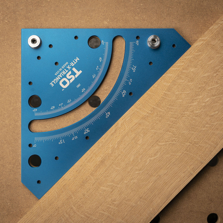 TSO Products MTR-X Precision Multifunction Triangle holding hardwood at 45 degrees on MFT