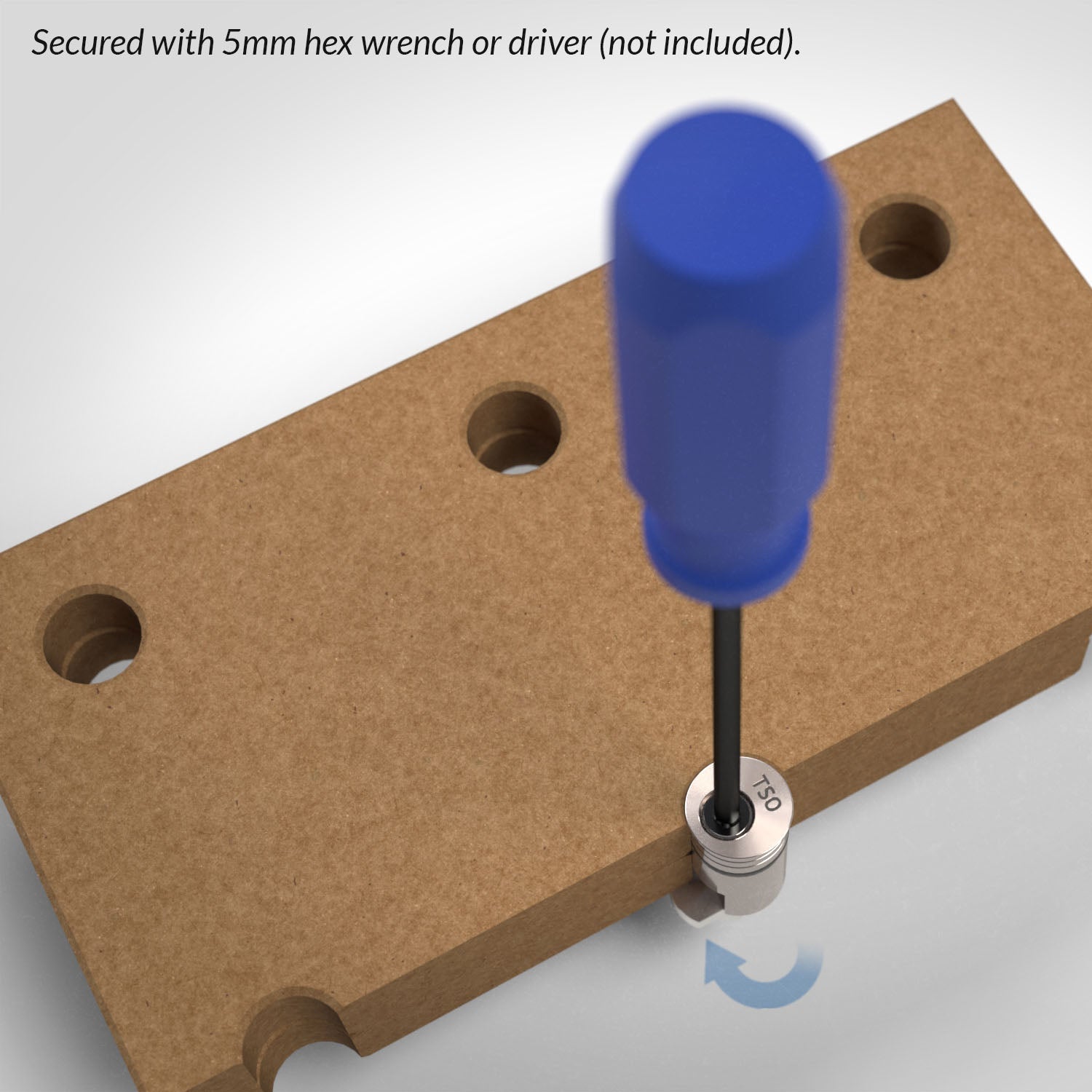 Use a 5 millimetre hex key to turn the bolt in the top to activate and tighten cam to clamp.