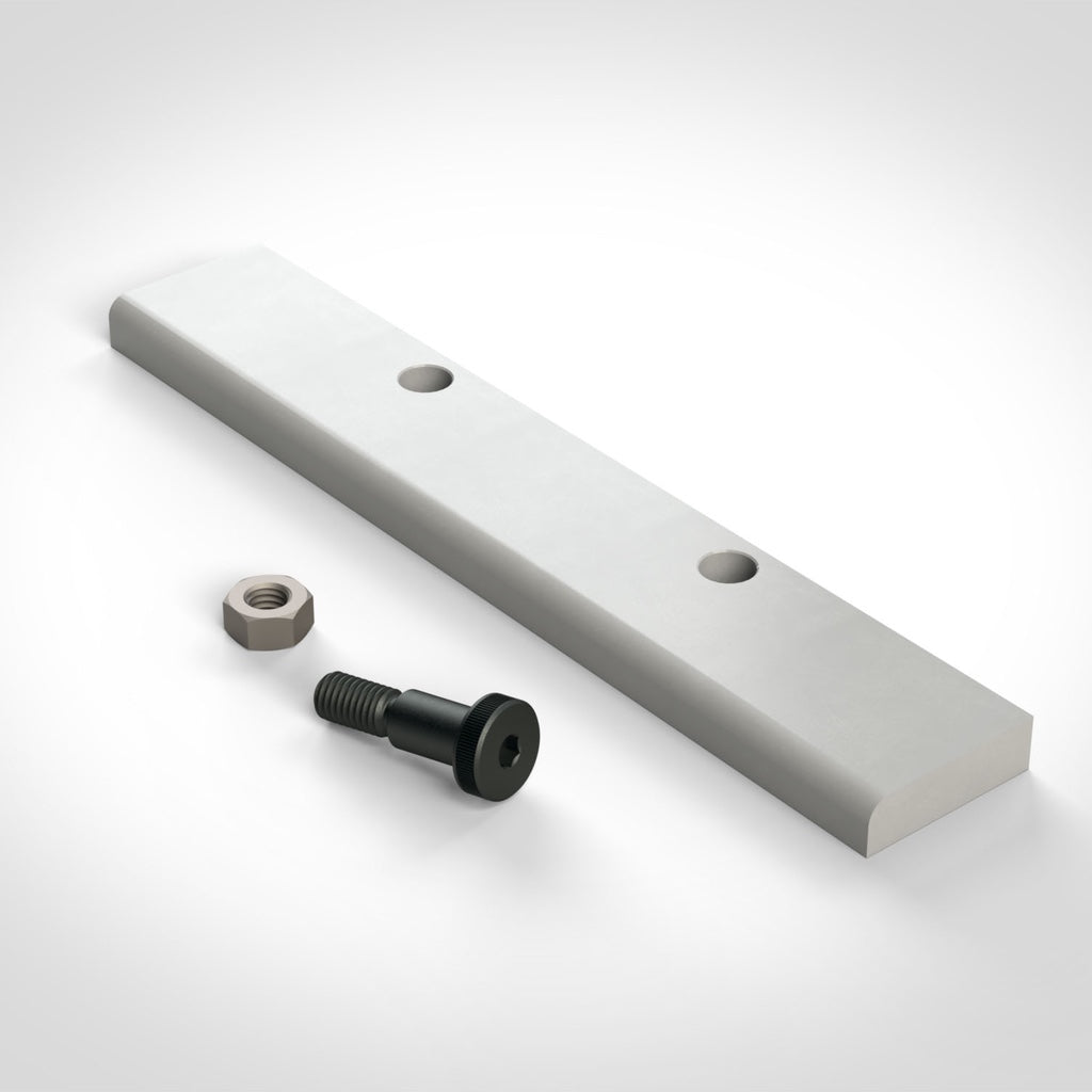 TSO Products T-Track Drill Fixture consists of metal plate, nut and aligning bolt.