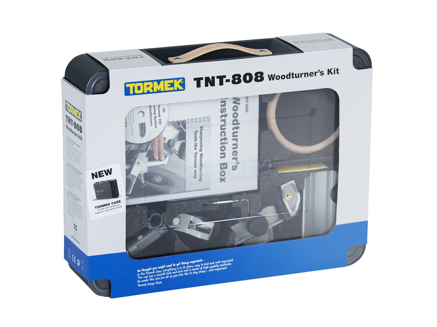 Front of Tormek TNT-808 Woodturner's Kit in retail packaging.