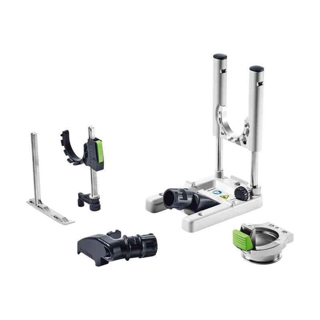 The Vecturo OSC 18 Device Set includes positioning aid (plunge base), depth stop, dust extraction fitting, and adapter.