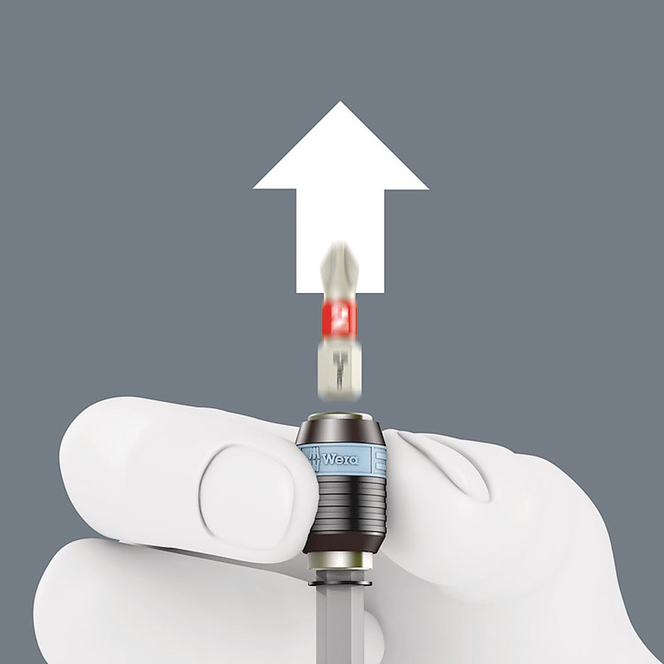 Wera Tools 50mm Stainless Steel Rapidaptor Universal 1/4 Inch Hex Bit Holder 5071100001 push sleeve to eject