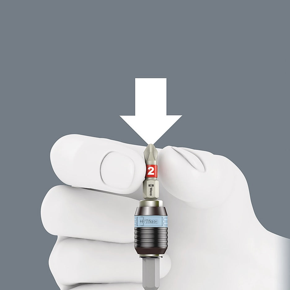 Wera Tools 50mm Stainless Steel Rapidaptor Universal 1/4 Inch Hex Bit Holder 5071100001 push to install