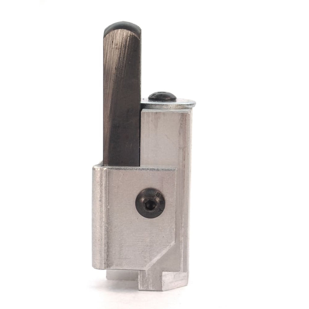 Whiteside 3/8" hardened corner chisel with metal jig for squaring routed mortises.