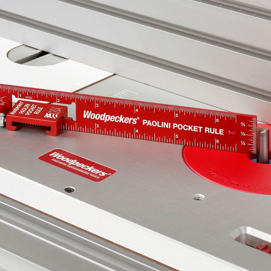 Woodpeckers Aluminum Paolini Pocket Rule stand and end rule for setting bit height