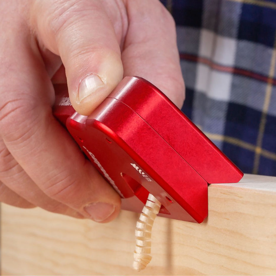 Woodpeckers EZ Edge Corner Plane has a V notch in the sole for accurate positioning and automatic depth stop.