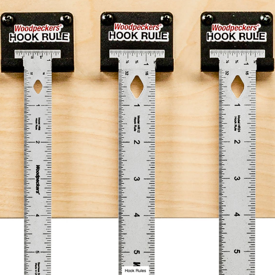 Woodpeckers 6, 12, 24 inch Hook Rules on wall-mount Rack-its