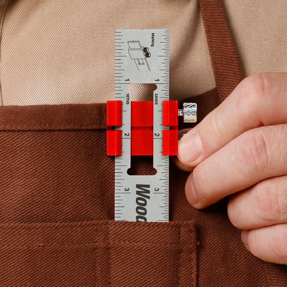 Woodpeckers Stainless Steel Paolini Pocket Rule in apron pocket