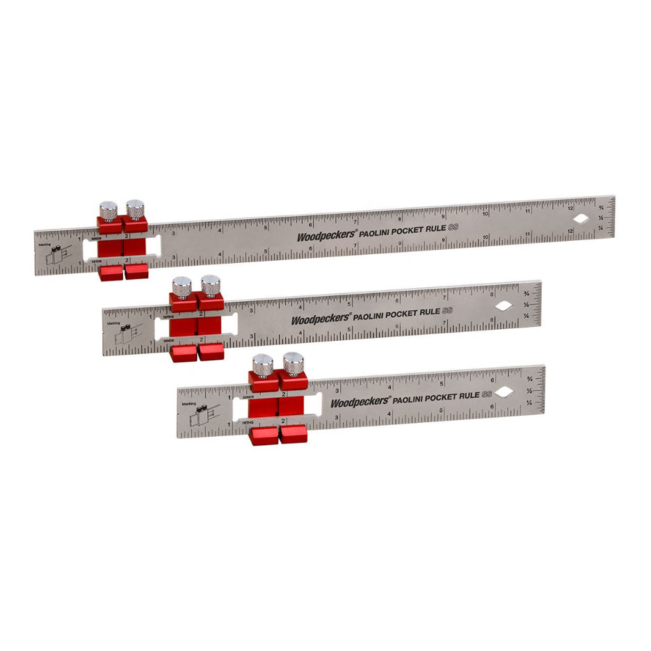 Woodpeckers Stainless Steel Paolini Pocket Rules 12, 8, 6 inch