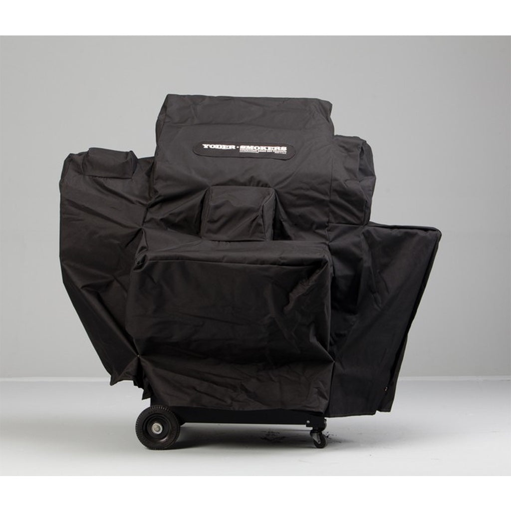 A heavy-duty cover designed to fit over the grill and shelves to protect Yoder Smokers YS480 and YS480S pellet grills.