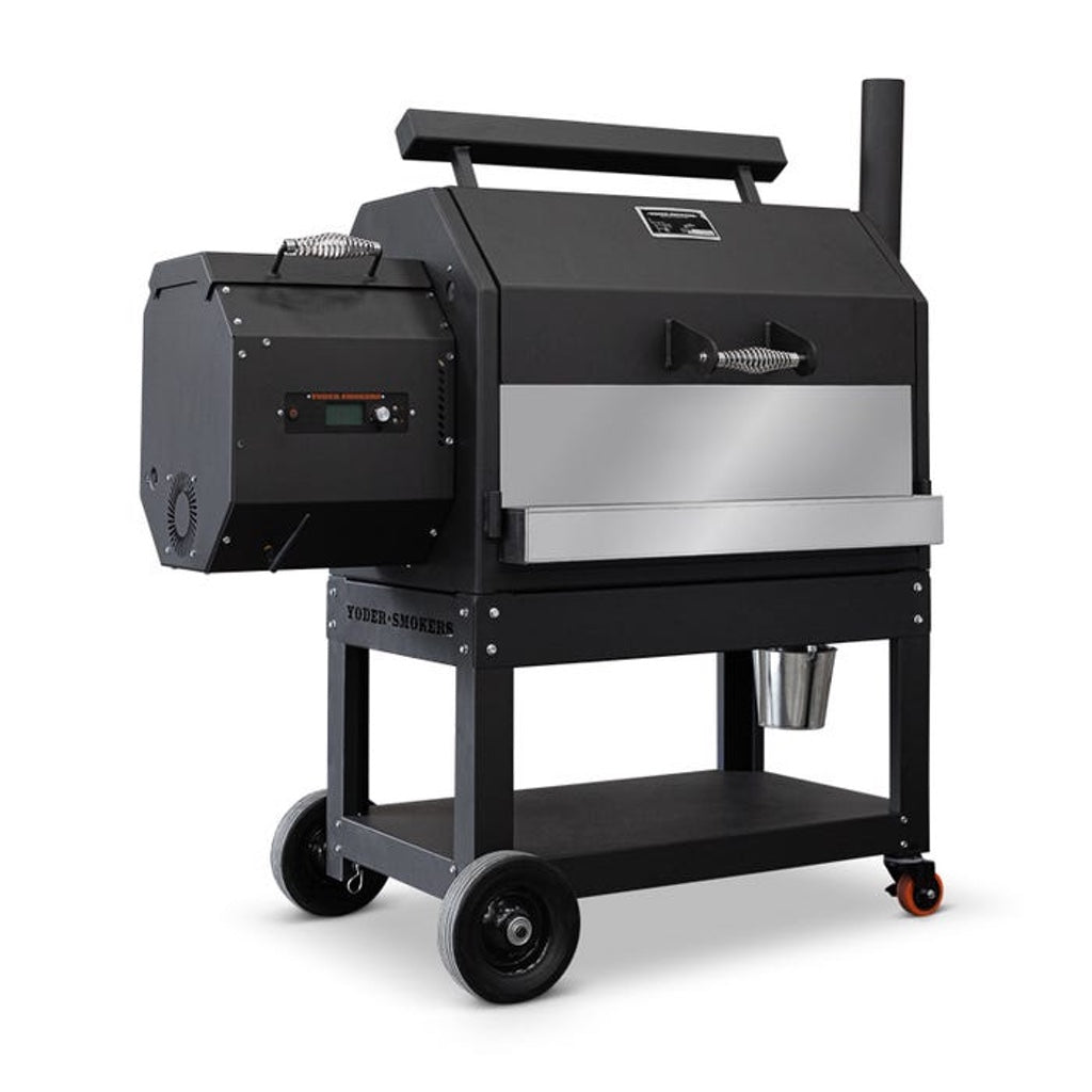 The stainless steel grease tray installed on a YS640 pellet grill, just below the lid.