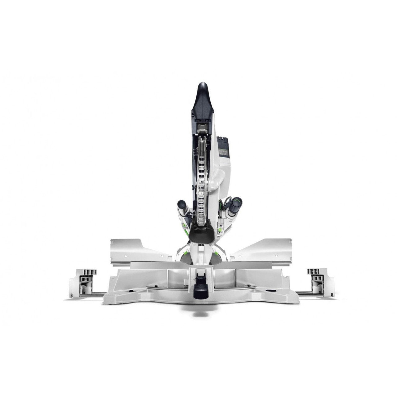 Front view of Kapex showing extendable stock supports, sliding fence extensions, and in-line handle design.