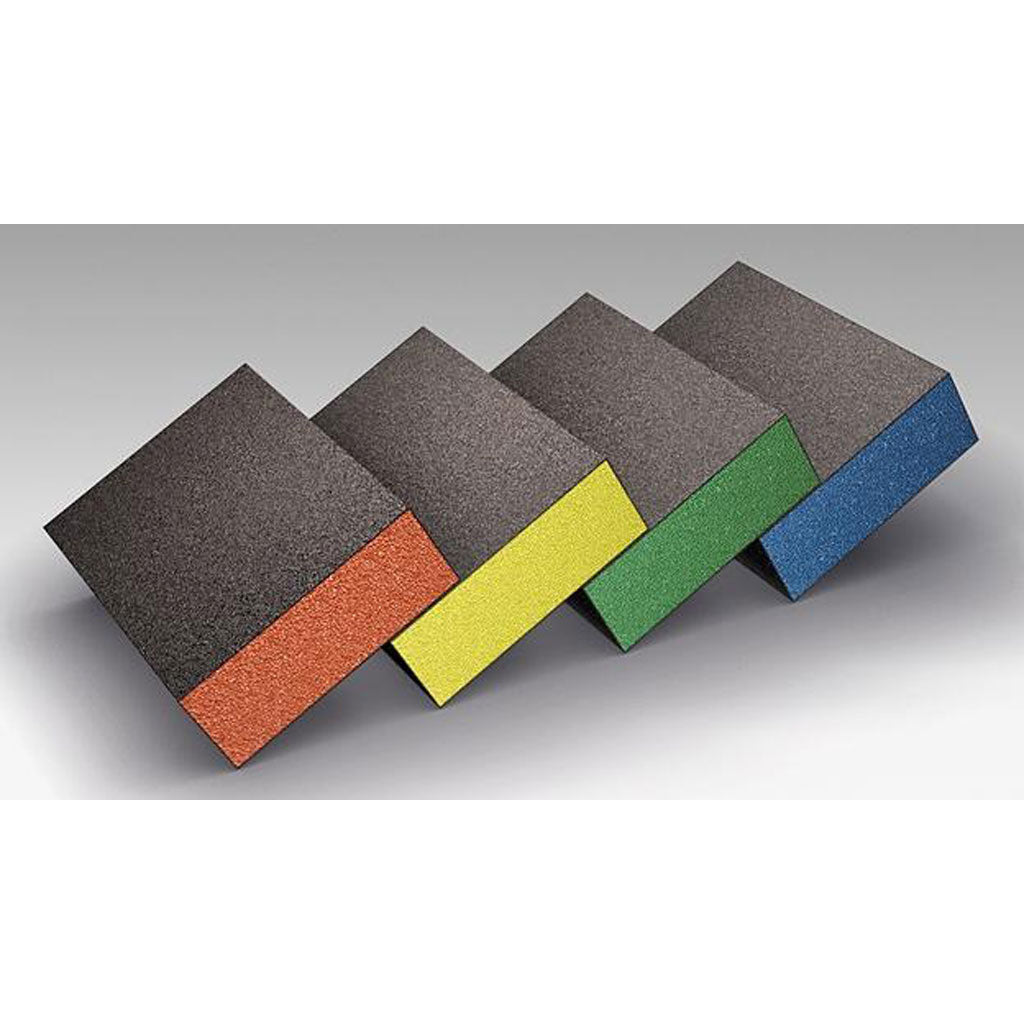 Four colour-coded grades of foam abrasive siasponge blocks, 69x90mm (2-3/4 x 5-5/8")