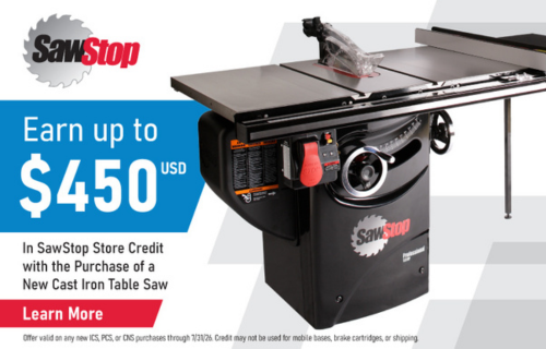 SawStop Cast Iron Credit Promotion On Now