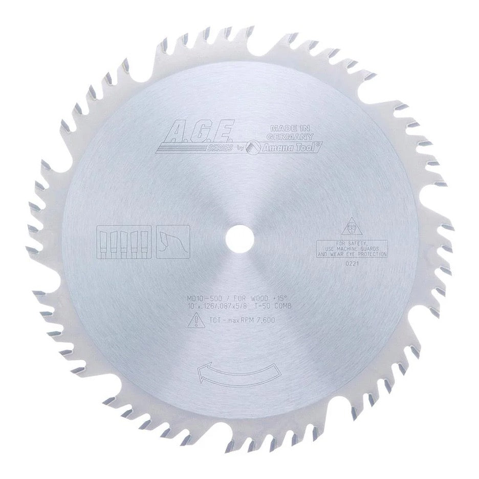 Amana Tool Combination Circular Saw Blade 10 inch x 50T ATB+R with 5/8 Inch Bore MD10-500C