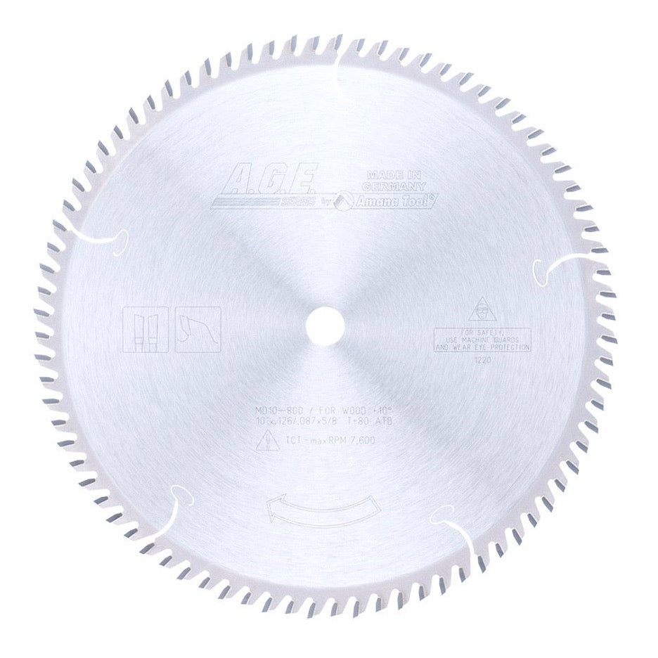 Amana Tool Crosscut Circular Saw Blade 10 Inch x 80T ATB with 5/8 Inch Bore MD10-800C