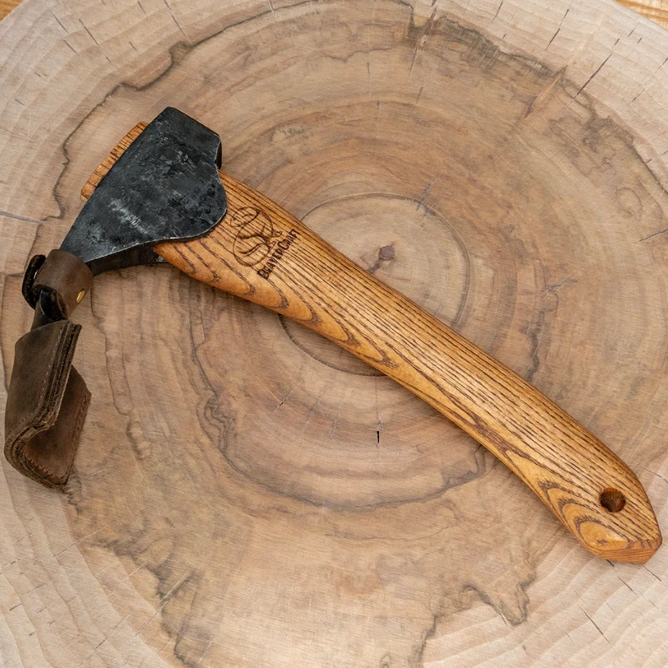 Beavercraft Compact Wood Carving Adze AX2 on a wooden surface