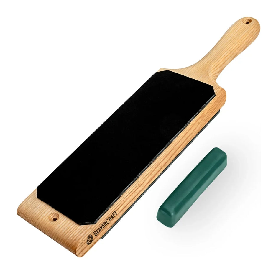 Beavercraft Dual-Sided Leather Paddle Strop With P1 Polishing Compound LS1P1