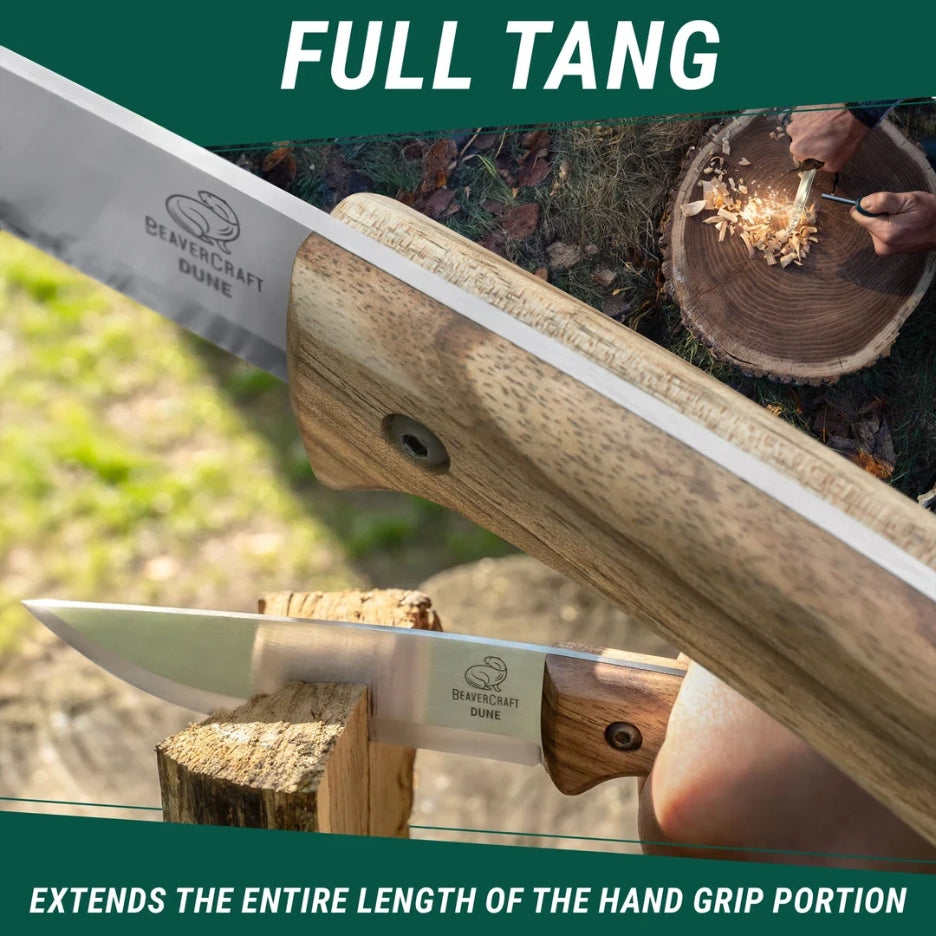 Beavercraft Duane knife with wooden handle and full tang design