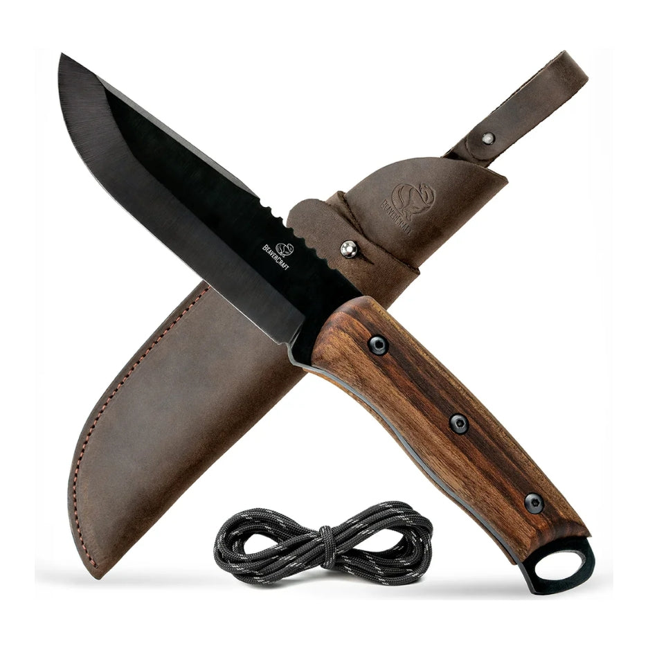 Beavercraft Dusk Carbon Steel Bushcraft Knife Walnut Handle With Leather Sheath