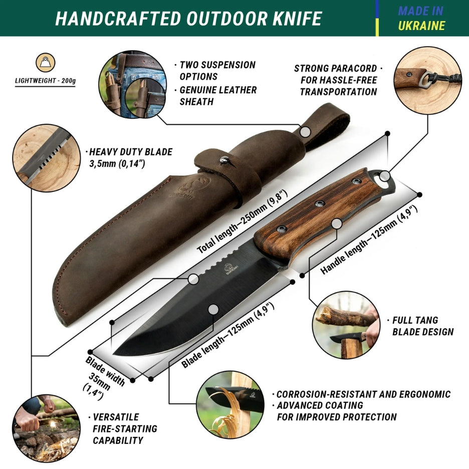 Beavercraft Dusk Carbon Steel Bushcraft Knife features
