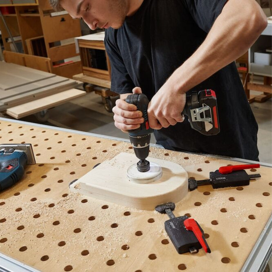 Bessey Tools Horizontal Table Clamp Fixture holding woodwork in place