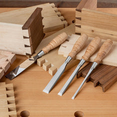 Blue Spruce Optima Bench Chisels with Resin-Infused Figured Maple handle