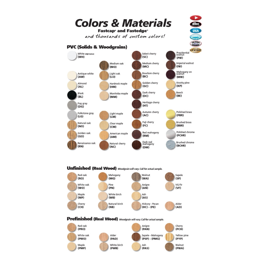 FastCap Fastedge Peel &amp; Stick Edgebanding available colors