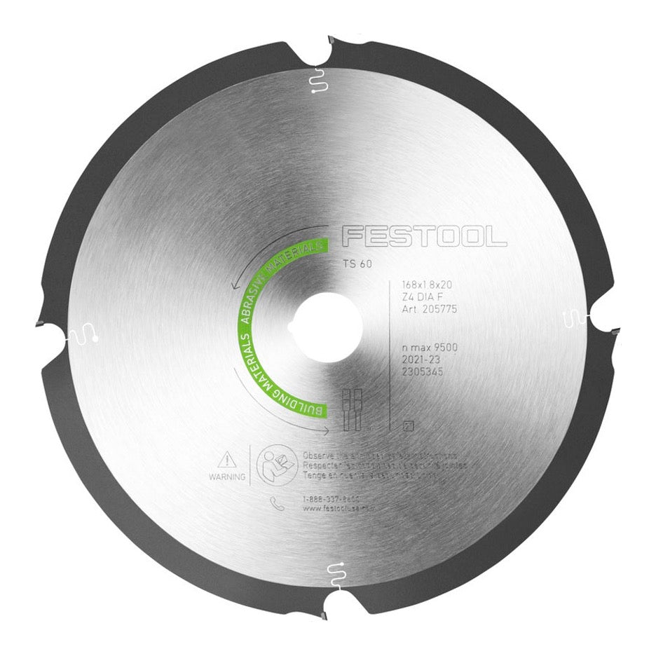 Festool Diamond Circular Saw Blade for Abrasive Materials 168mm x 4T FT with 20mm Bore 205775