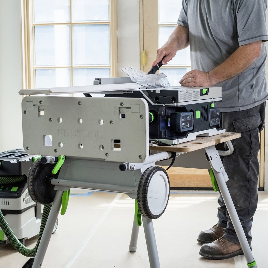 Festool UG Underframe UG-CSC-SYS 577001 with cordless table saw ripping long moulding