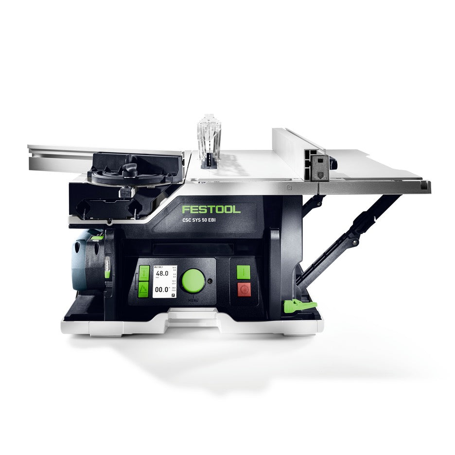 Festool CSC SYS Cordless Table Saw Basic 576821 with right extension table extended