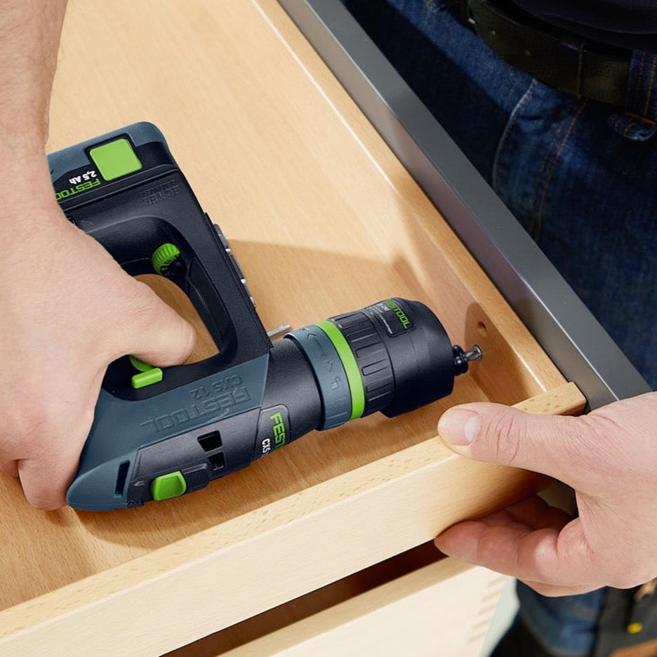Festool CXS 12 Cordless Drill Plus 576868 attaching box to frame with eccentric chuck