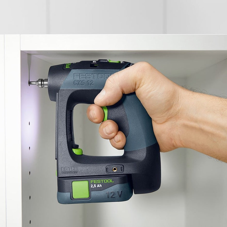 Festool CXS 12 Cordless Drill Plus 576868 installing cabinet with screwdriver bit directly in spindle