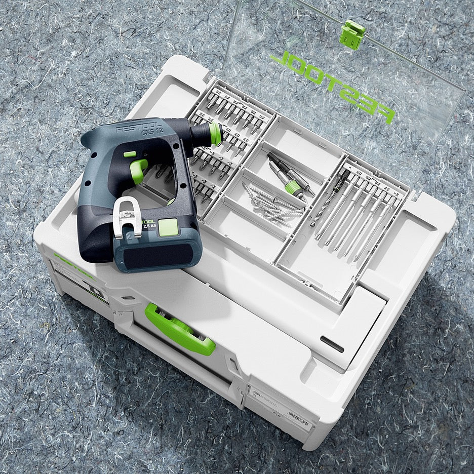 Festool Cordless Drill Set 576869 with Systainer and sample range of bits and fasteners