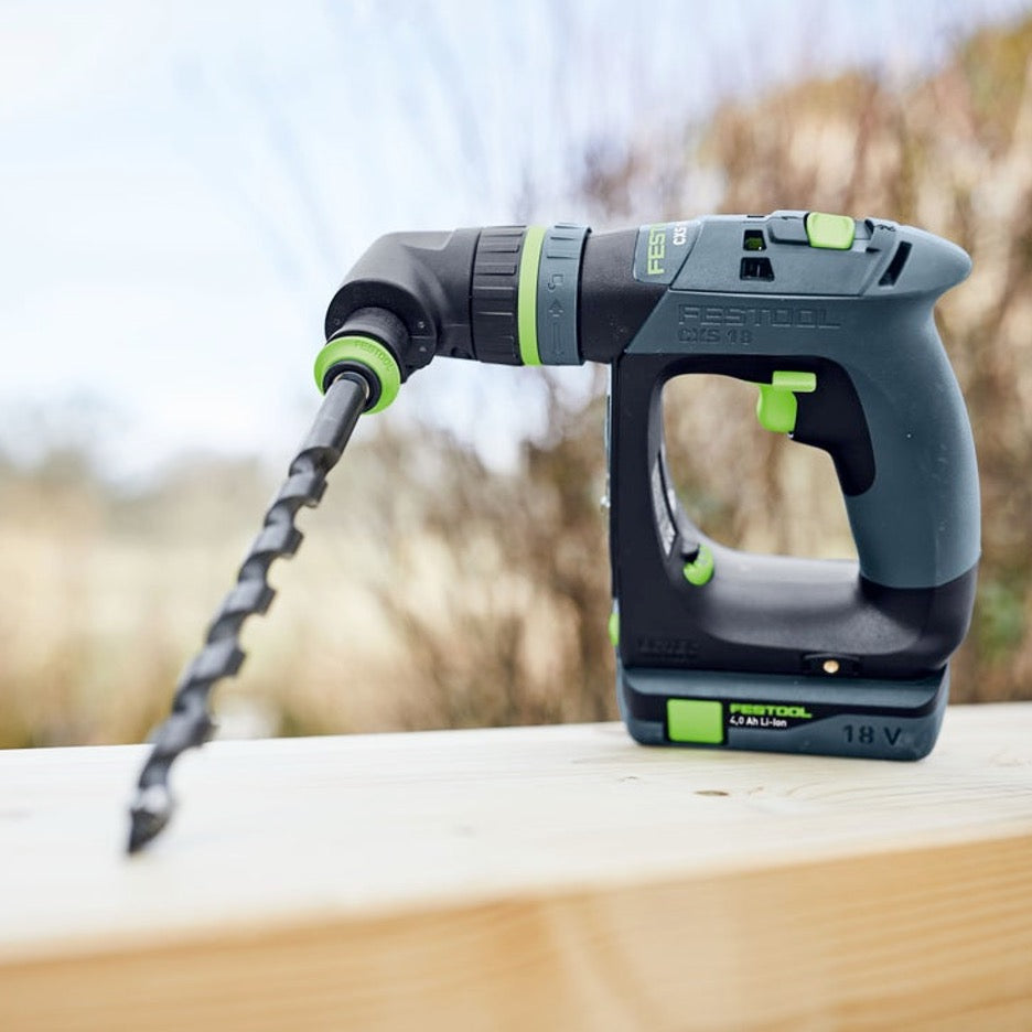 Festool CXS 18 Cordless Drill Basic 576887 with right angle chuck and large auger bit