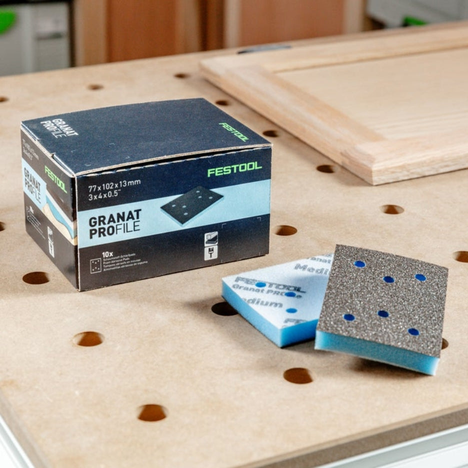 Festool Grit Abrasives Granat PROfile 3x4 GR PRO in front of box