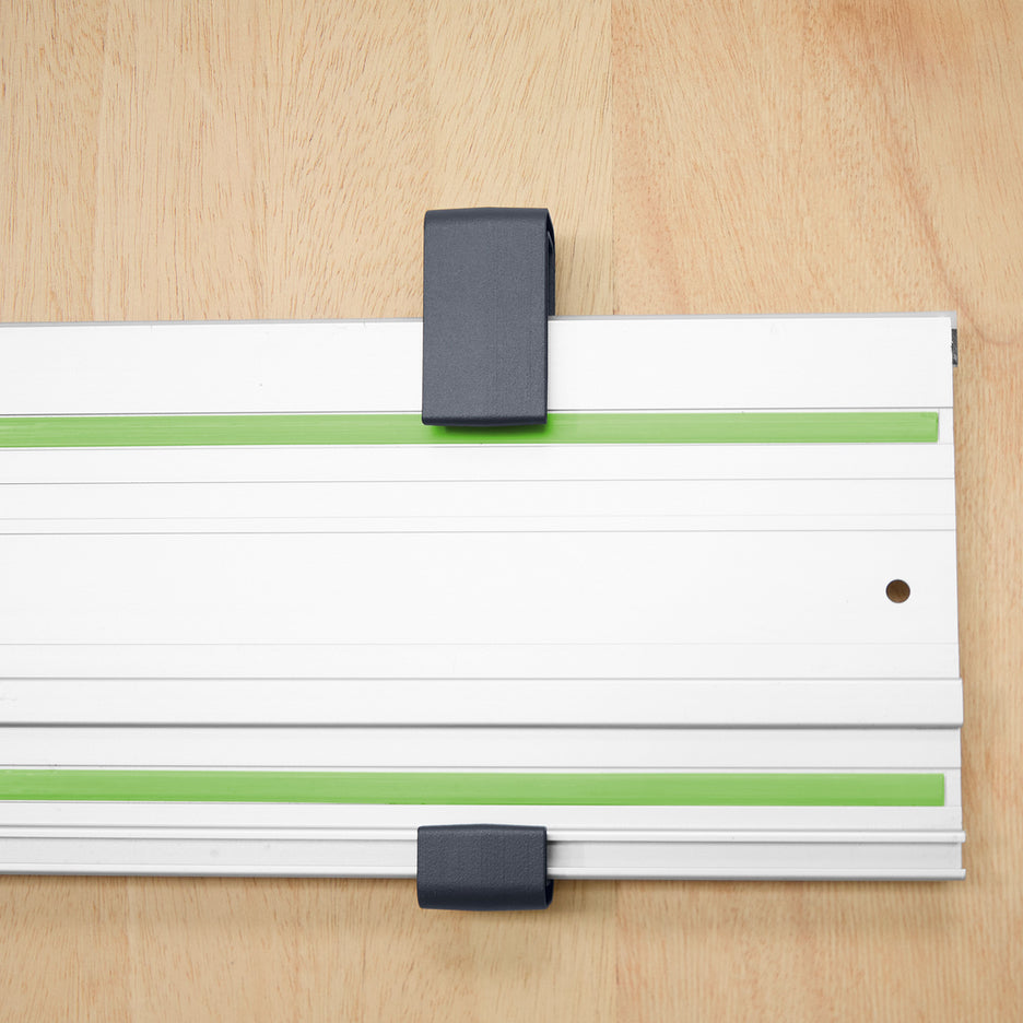 Detail of Festool Guide Rail Holder supporting guide rail safely.