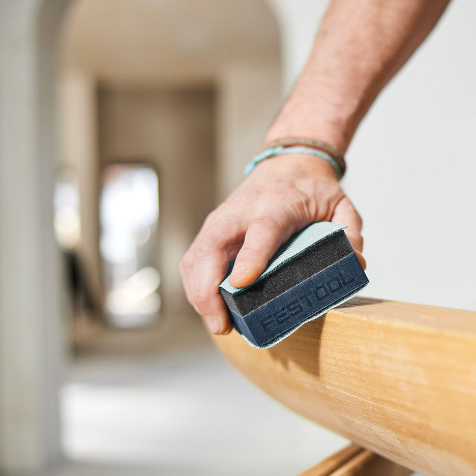The firm side of the Festool HSK-DUO sanding block is ideal for lightly softening edges.