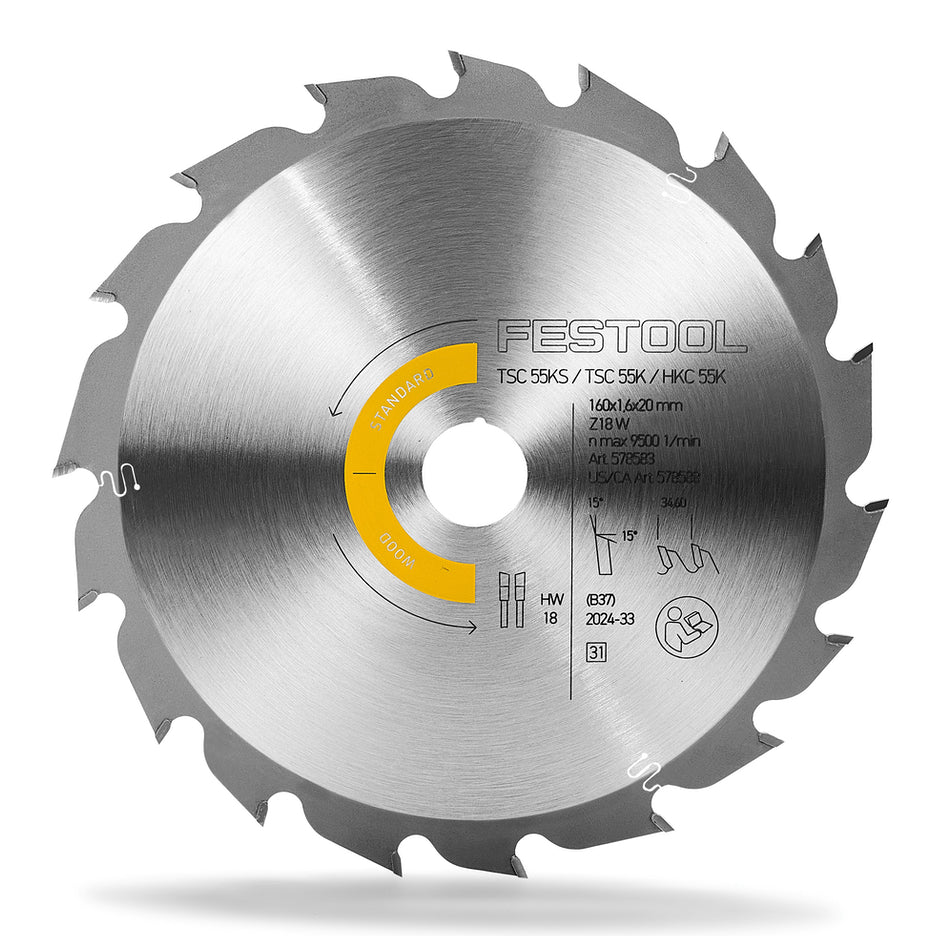 Festool Standard Circular Saw Blade 160mm x 18T ATB with 20mm Bore 578588