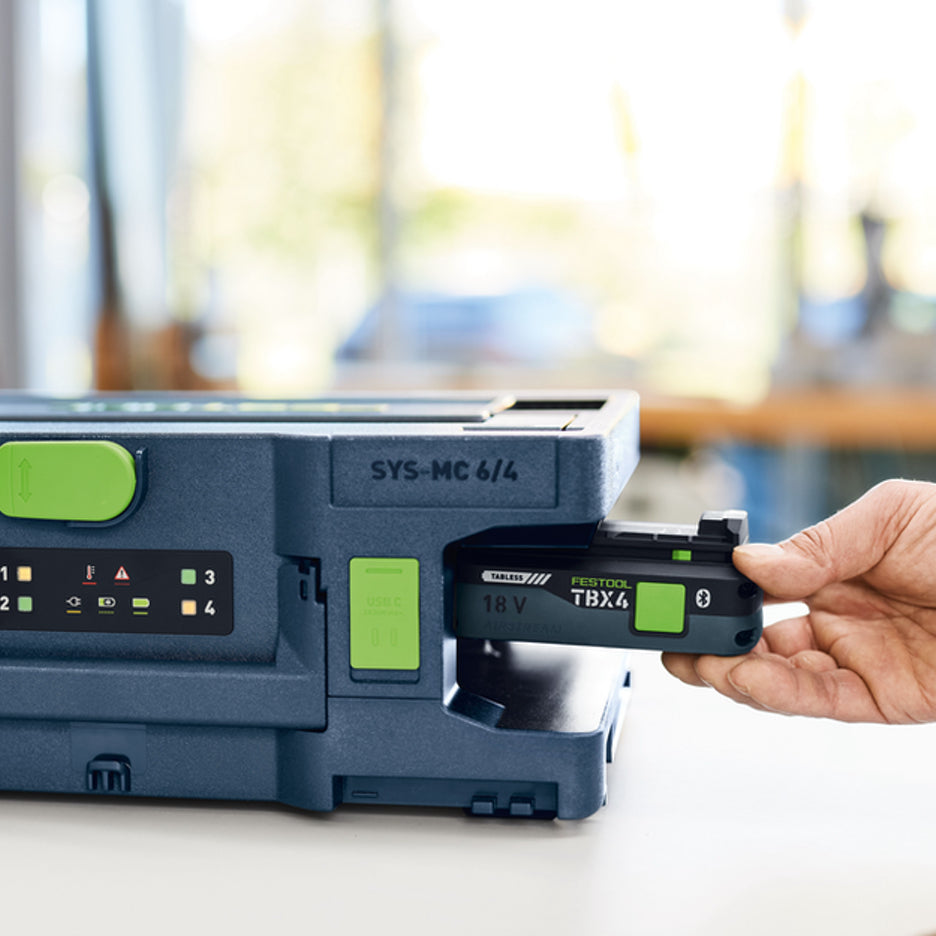 Installing a TBX 4 tabless battery into Festool Systainer Multi-Bay Rapid Charger 
