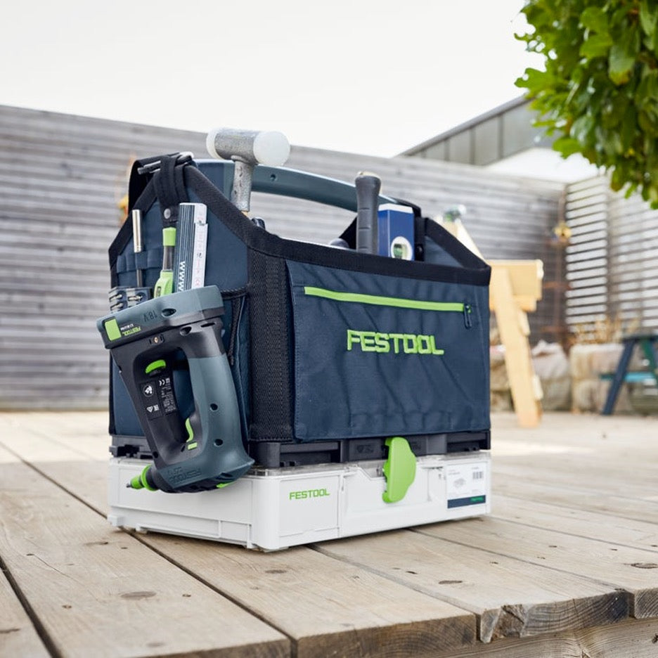 Festool Systainer SYS3 ToolBag SYS3 T-BAG M 577501 on deck, connected to Systainer