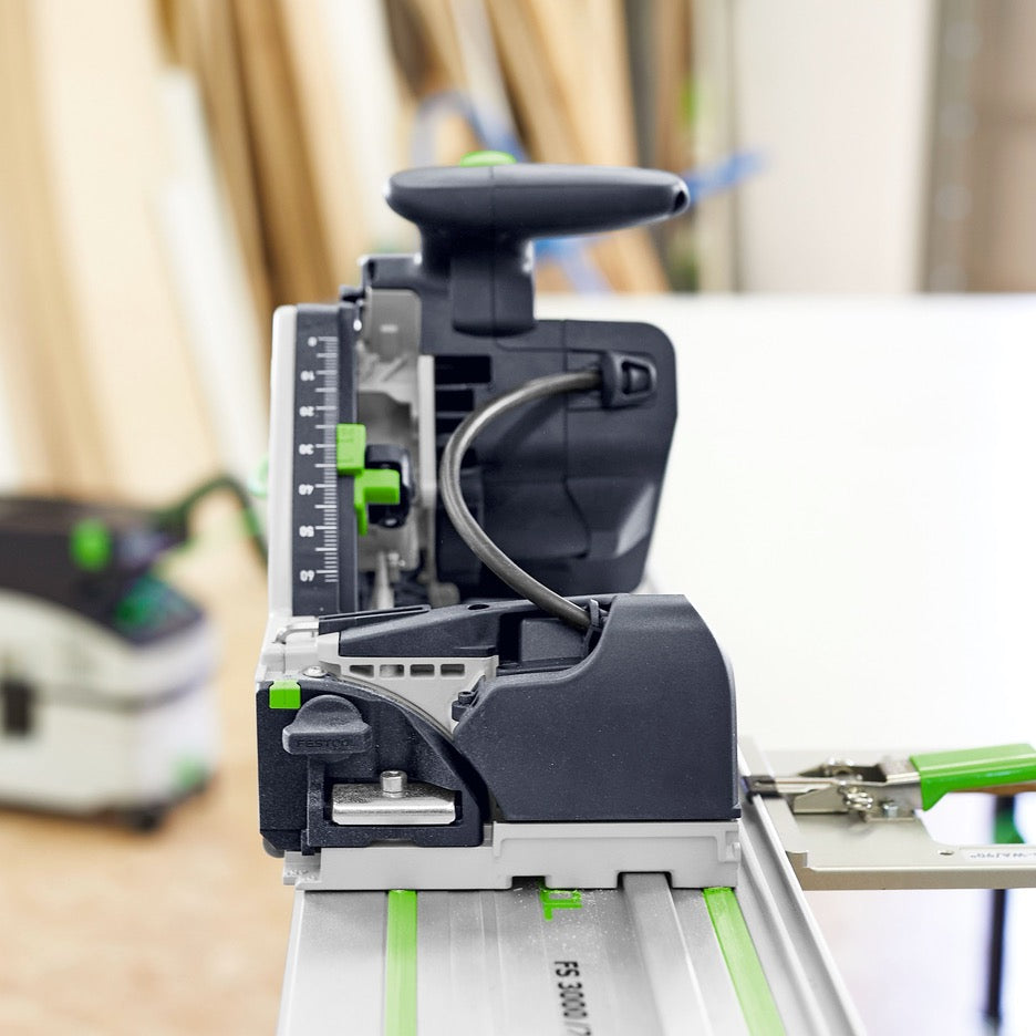 Festool Track Saw 168mm with Scoring Function TSV 60 KEB-F-Plus-FS 577748 completed rip cut on large panel in workshop